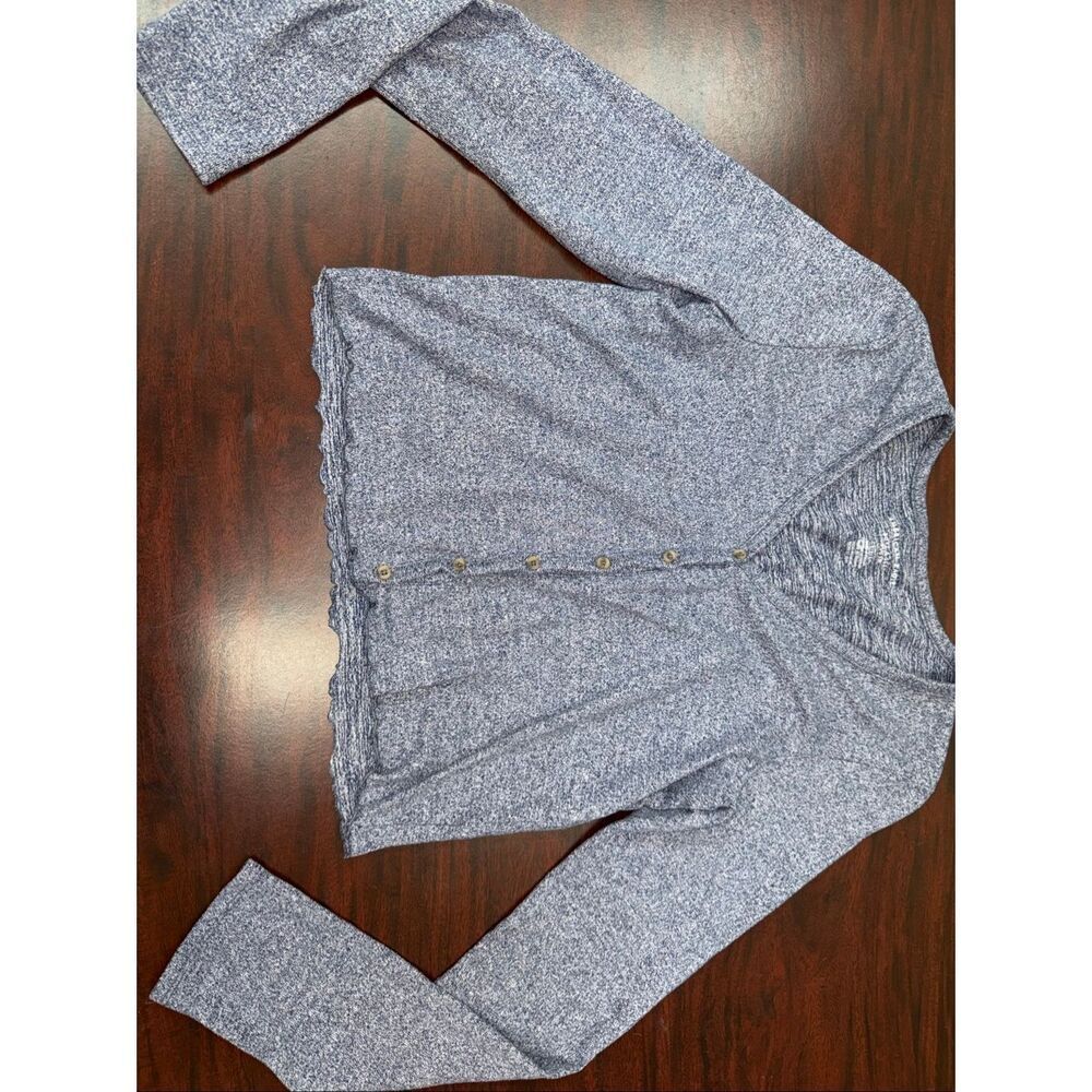American Eagle Soft & Sexy Plush Navy Button Up Long Sleeve Cropped Sweater